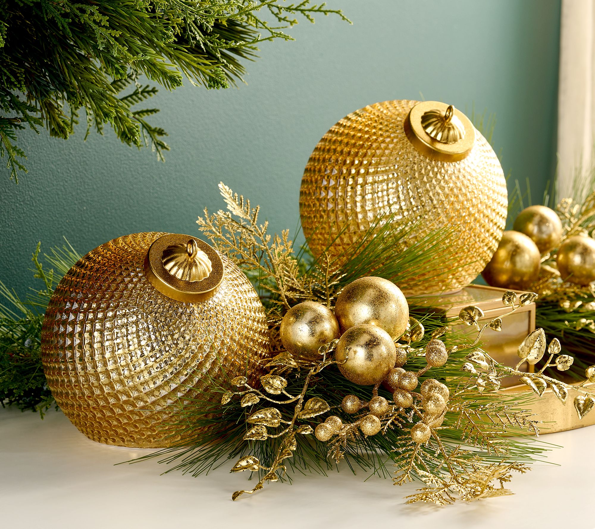 Set of (2) 6" Diamond Glass Tabletop Ornaments by Valerie