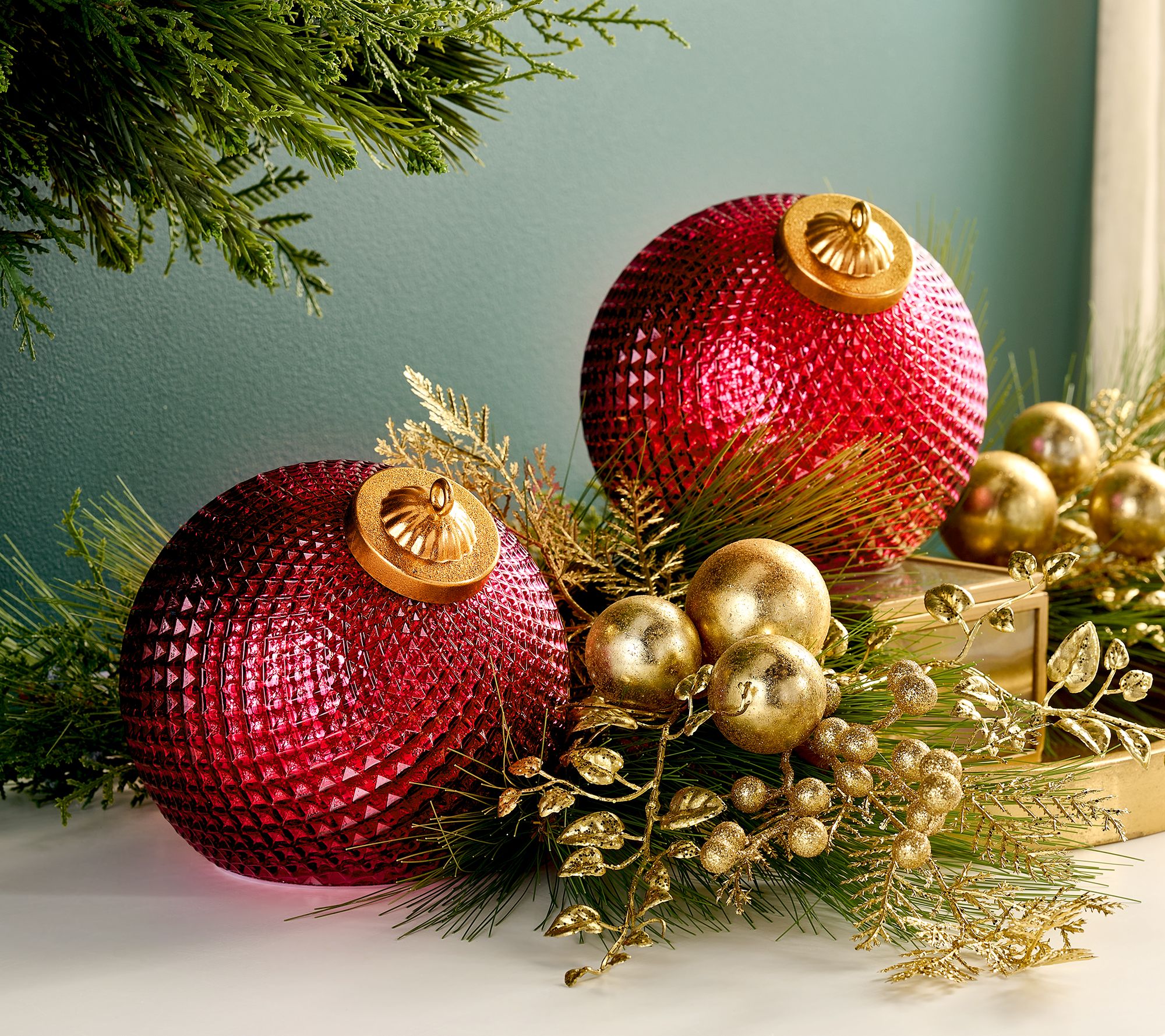 Set of (2) 6" Diamond Glass Tabletop Ornaments by Valerie