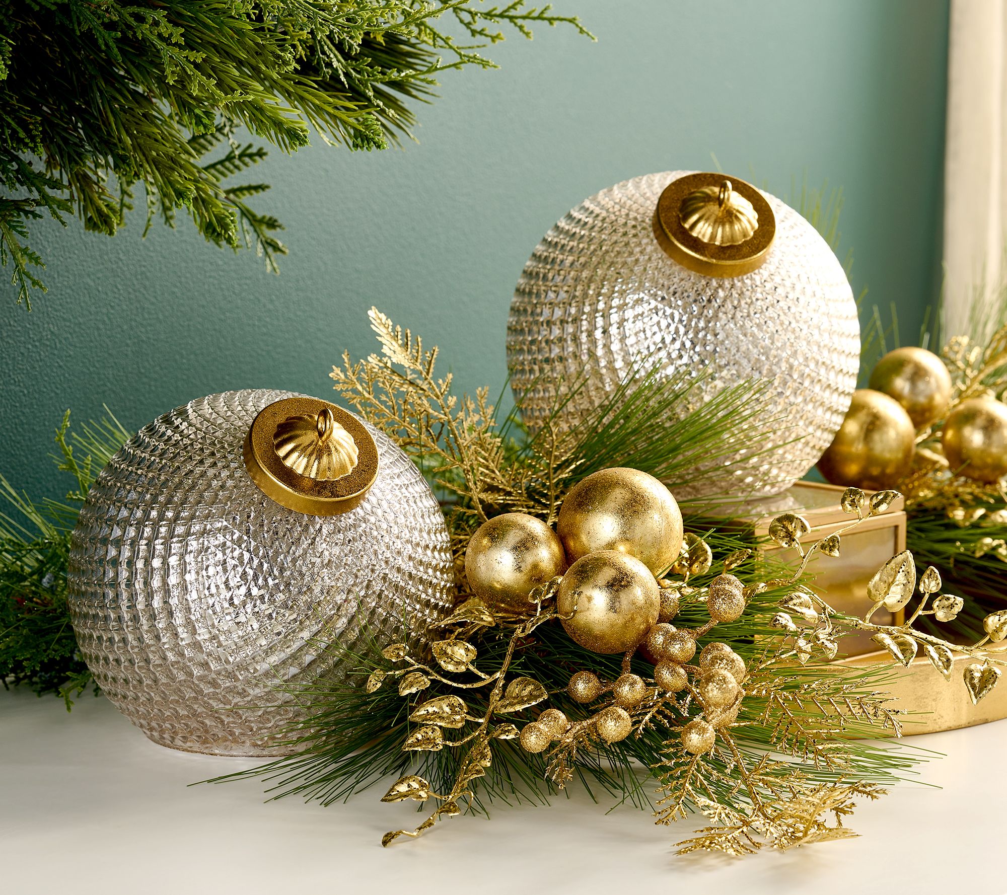 Set of (2) 6" Diamond Glass Tabletop Ornaments by Valerie