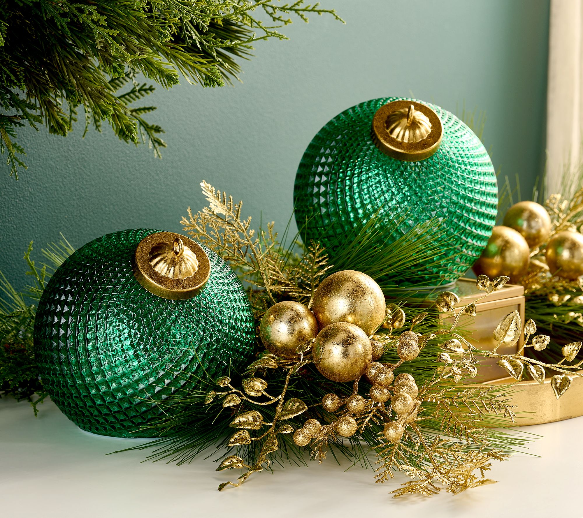 Set of (2) 6" Diamond Glass Tabletop Ornaments by Valerie