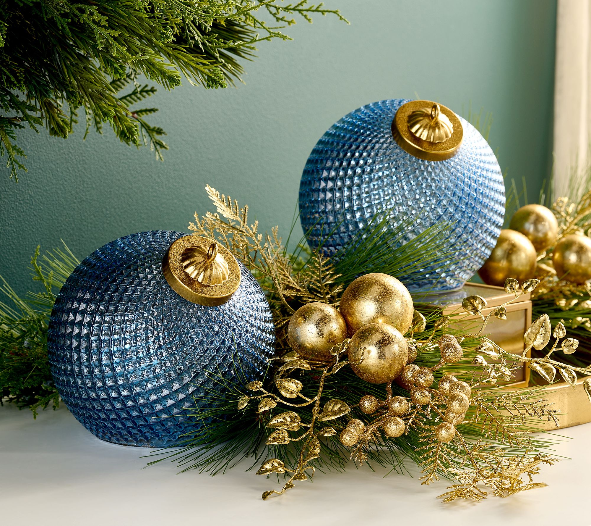 Set of (2) 6" Diamond Glass Tabletop Ornaments by Valerie
