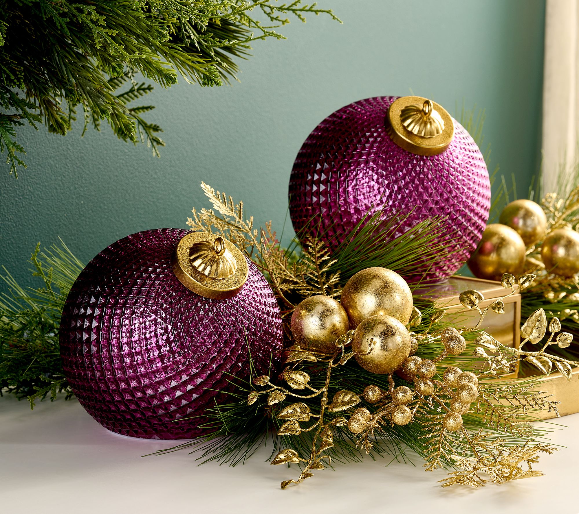 Set of (2) 6" Diamond Glass Tabletop Ornaments by Valerie