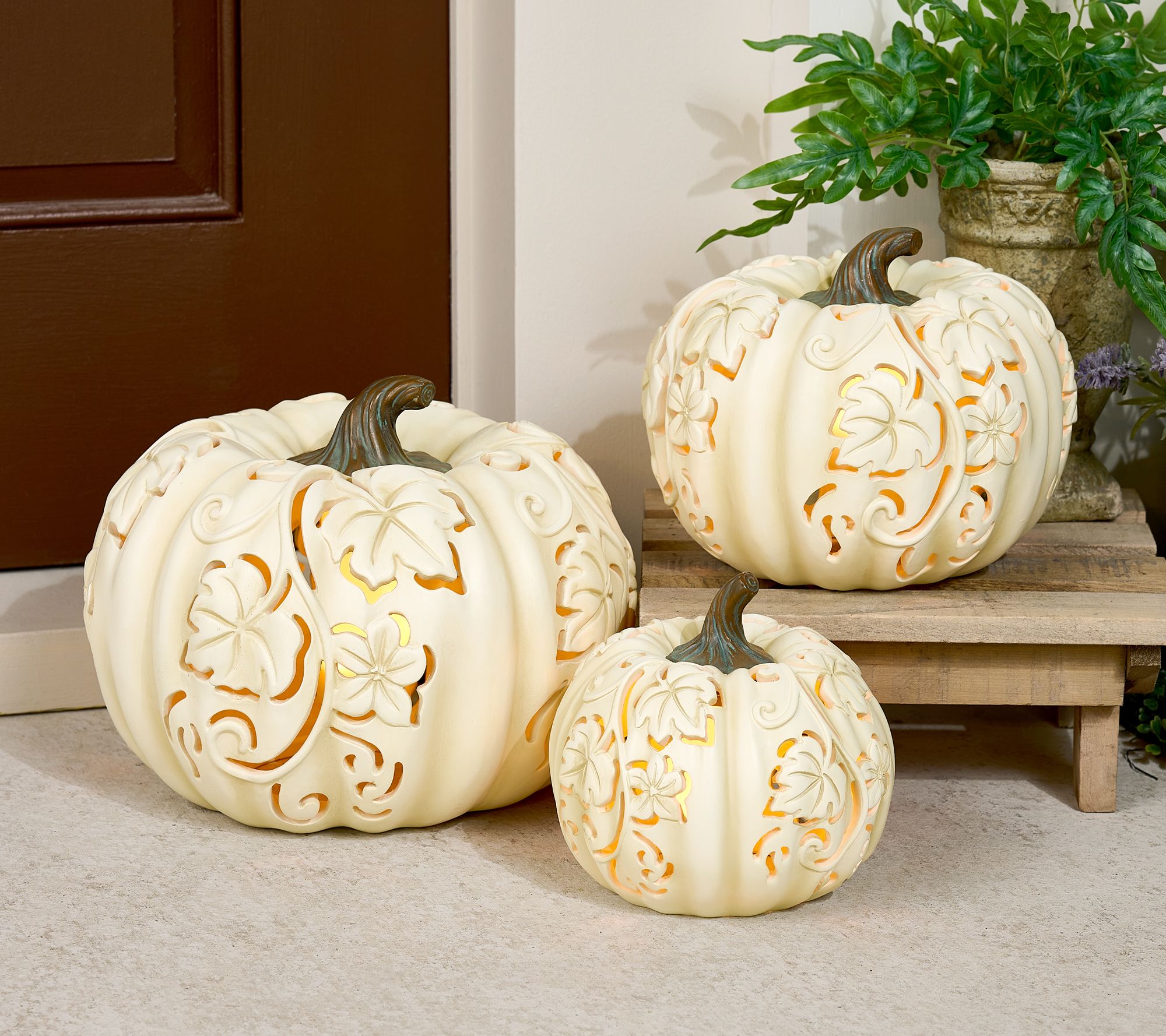 3-Piece Indoor/ Outdoor Flicker Flame Stacking Pumpkins by Valerie