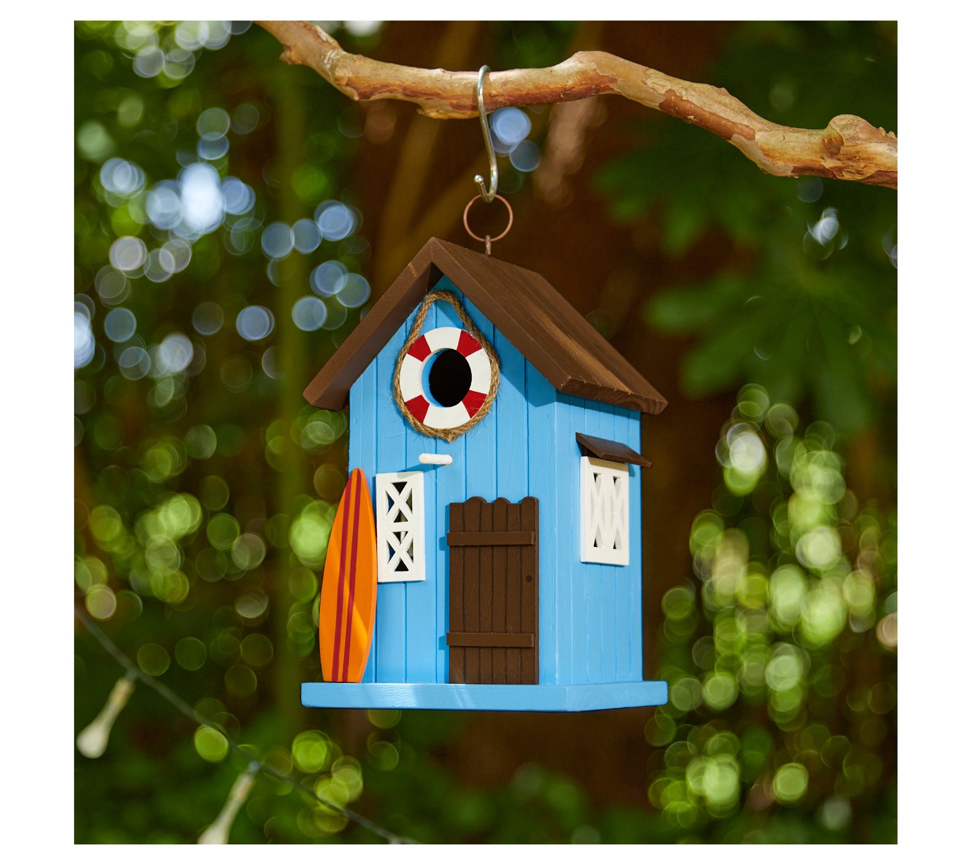 Glitzhome 10" Modern Wood Beach Hut DecorativeBirdhouse