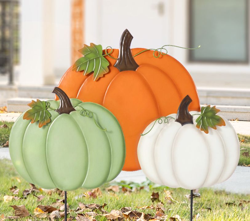 Glitzhome 24"H Fall Harvest Metal Stacked Pumpkin Garden Stake