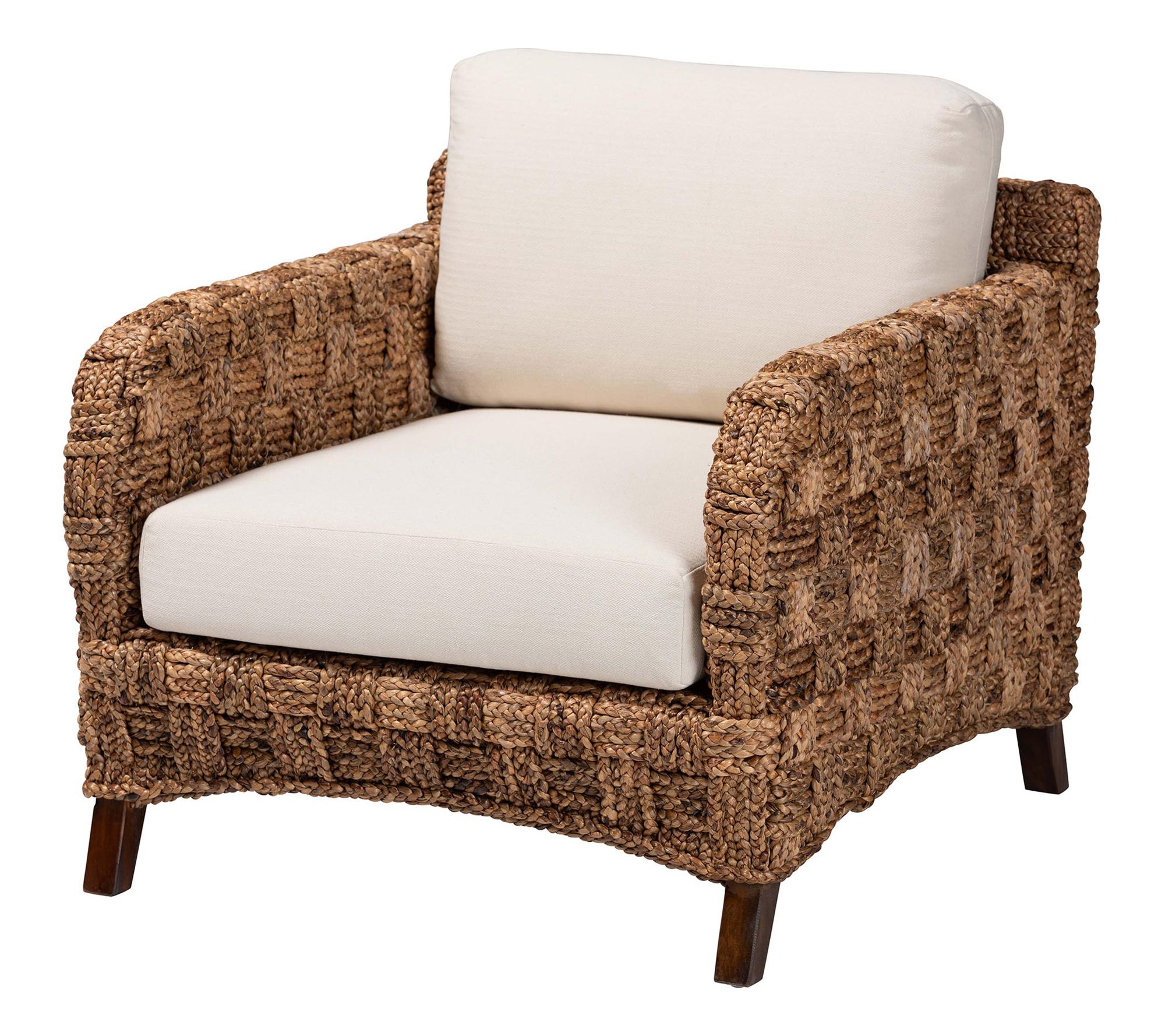 bali & pari Vevina Dark Brown Wood and Woven Seagrass Armchair