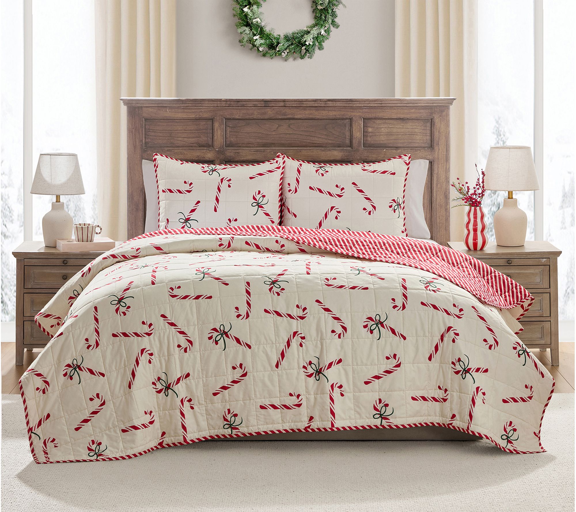 Hallmark Multi Candy Canes 3-pc Holiday Quilt Set, F/Q