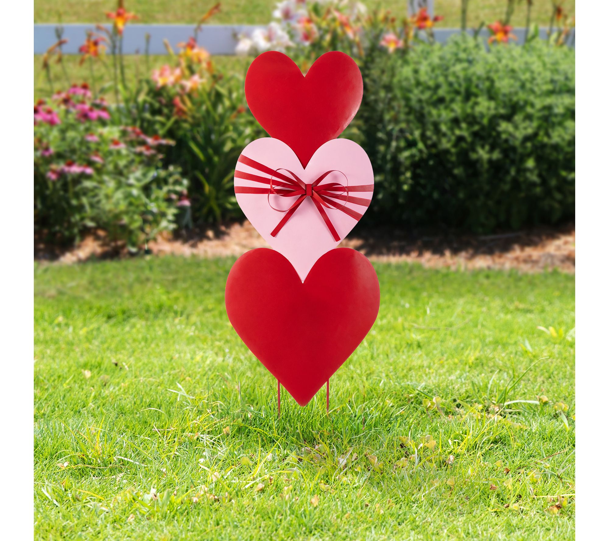 Glitzhome 36"H Valentine's Metal Stacked HeartGarden Stake