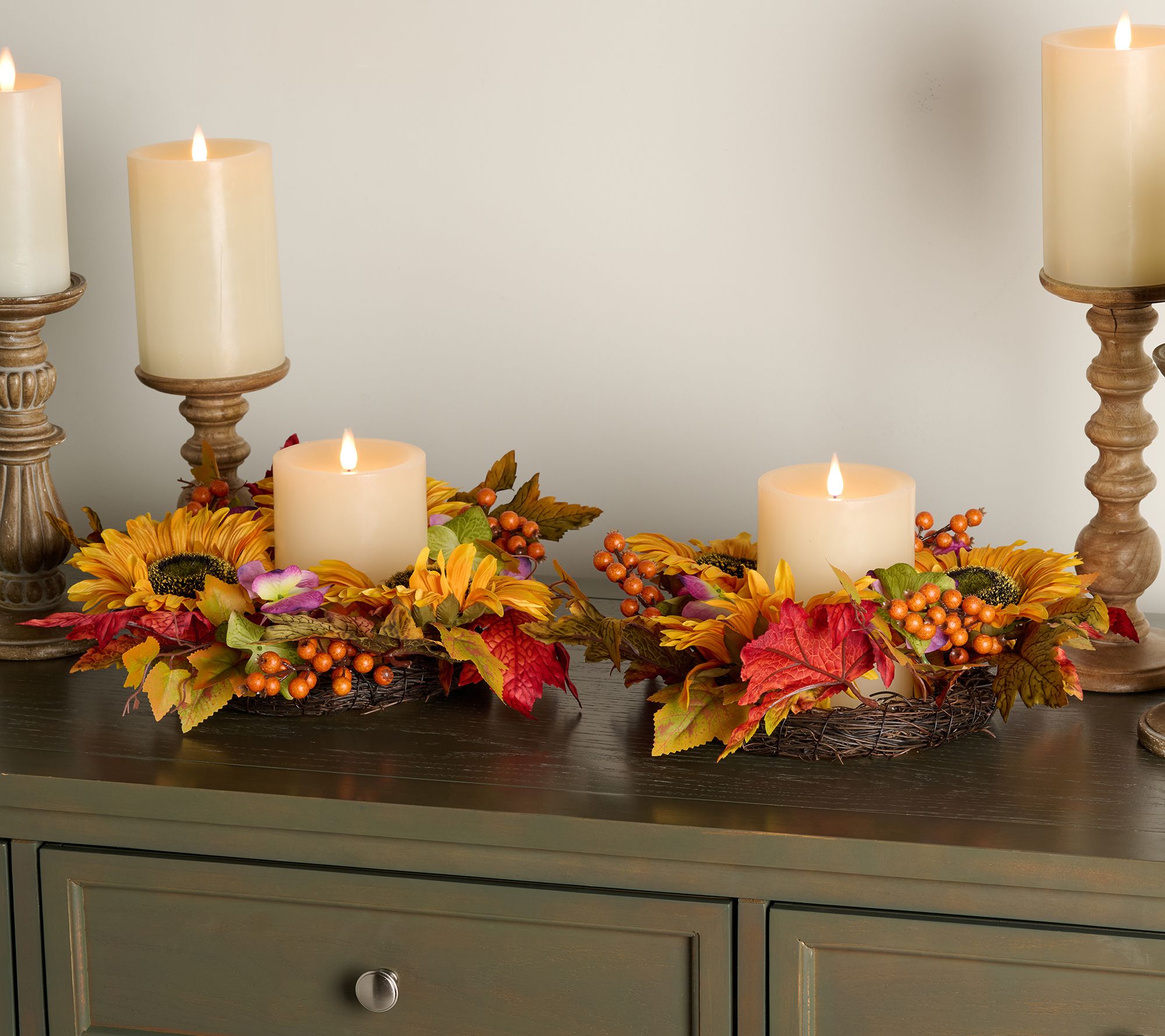 S/2 Sunflower and Berry Candle Rings by Valerie