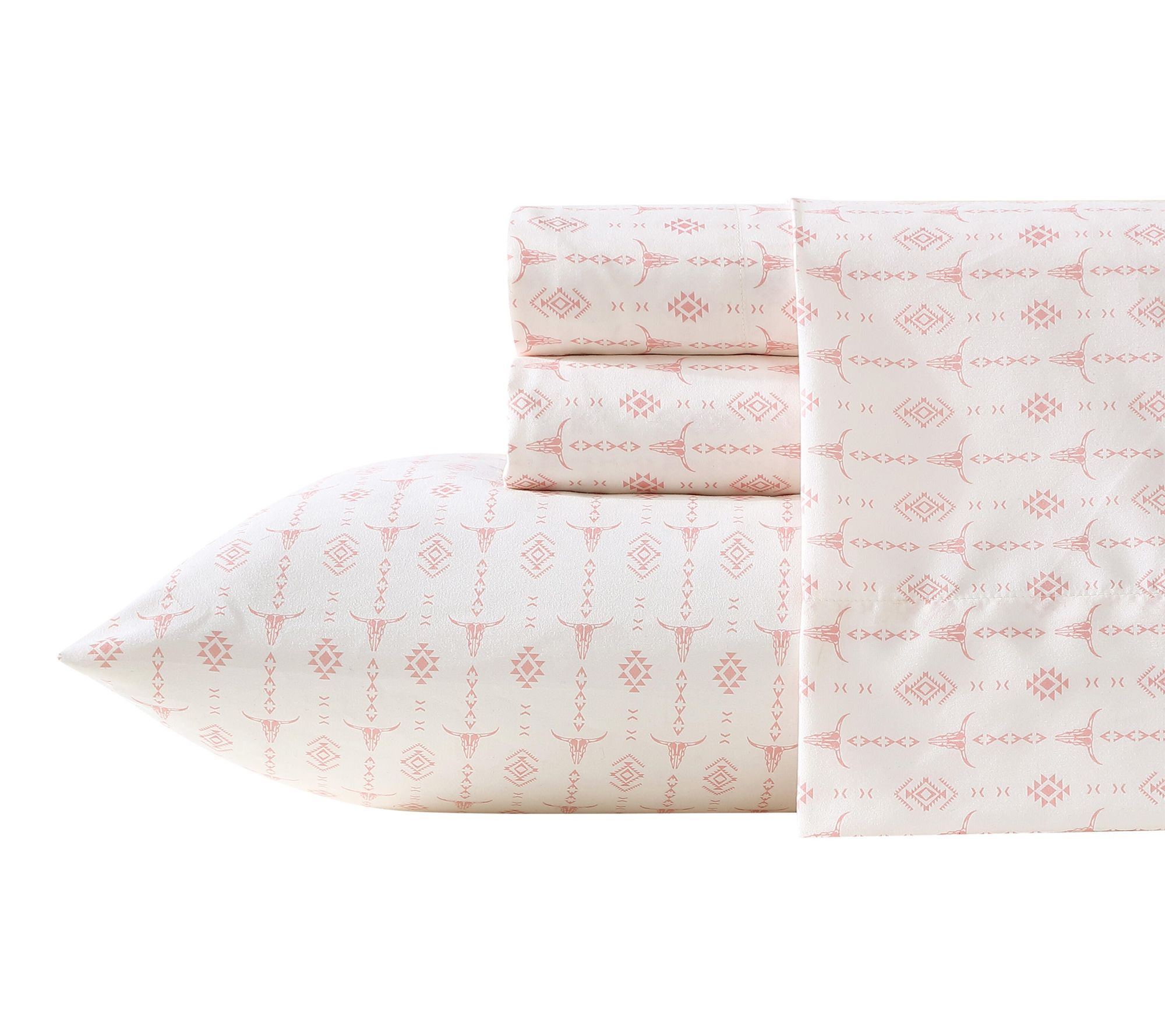 Wrangler Steer Head Stripe Ivory/Pink MicrofbrQueen Sheet Set