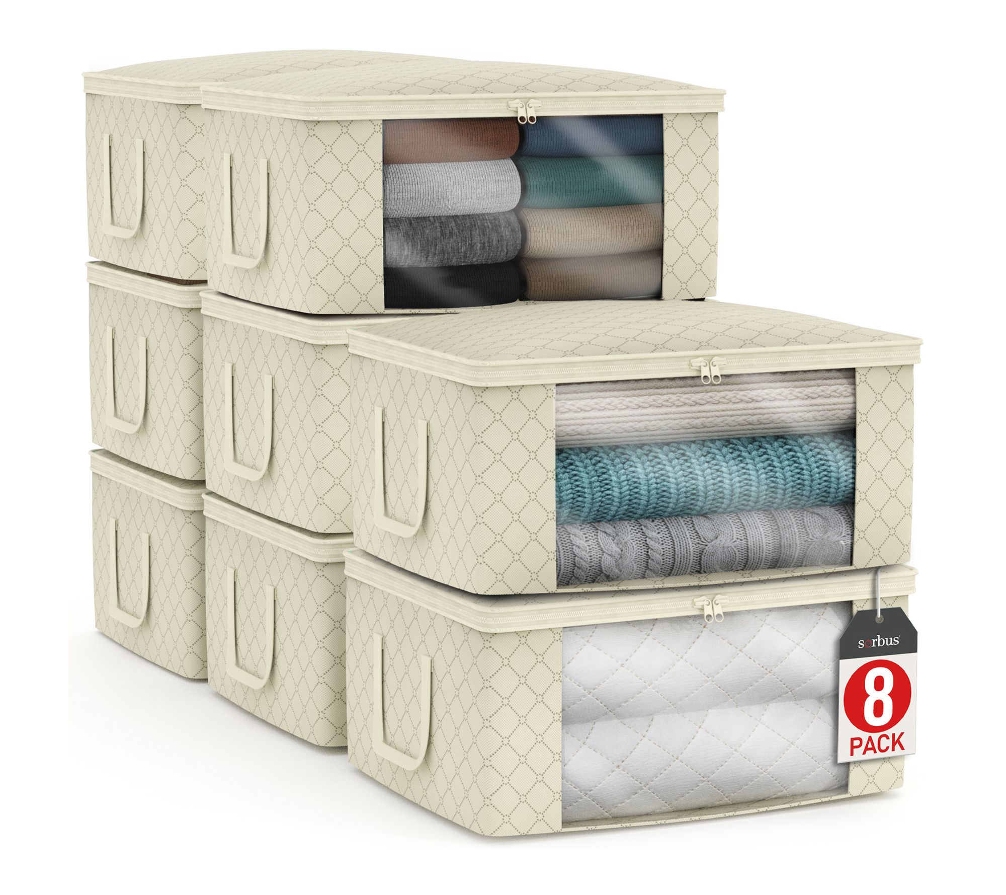 Sorbus Foldable Storage Bags with Window, Lid, Handles - 8 PK