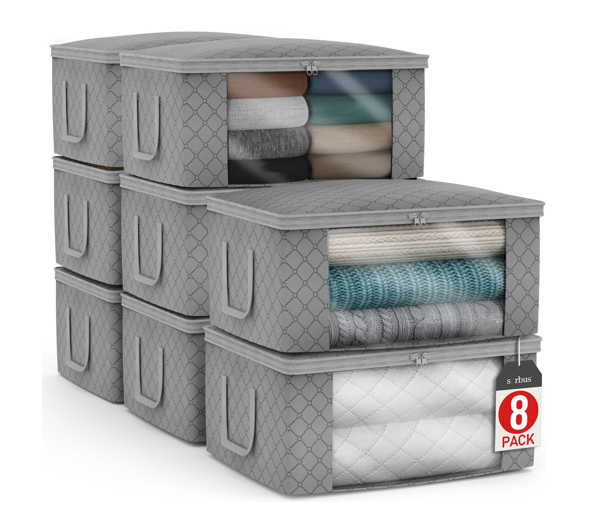 Sorbus Foldable Storage Bags with Window, Lid, Handles - 8 PK