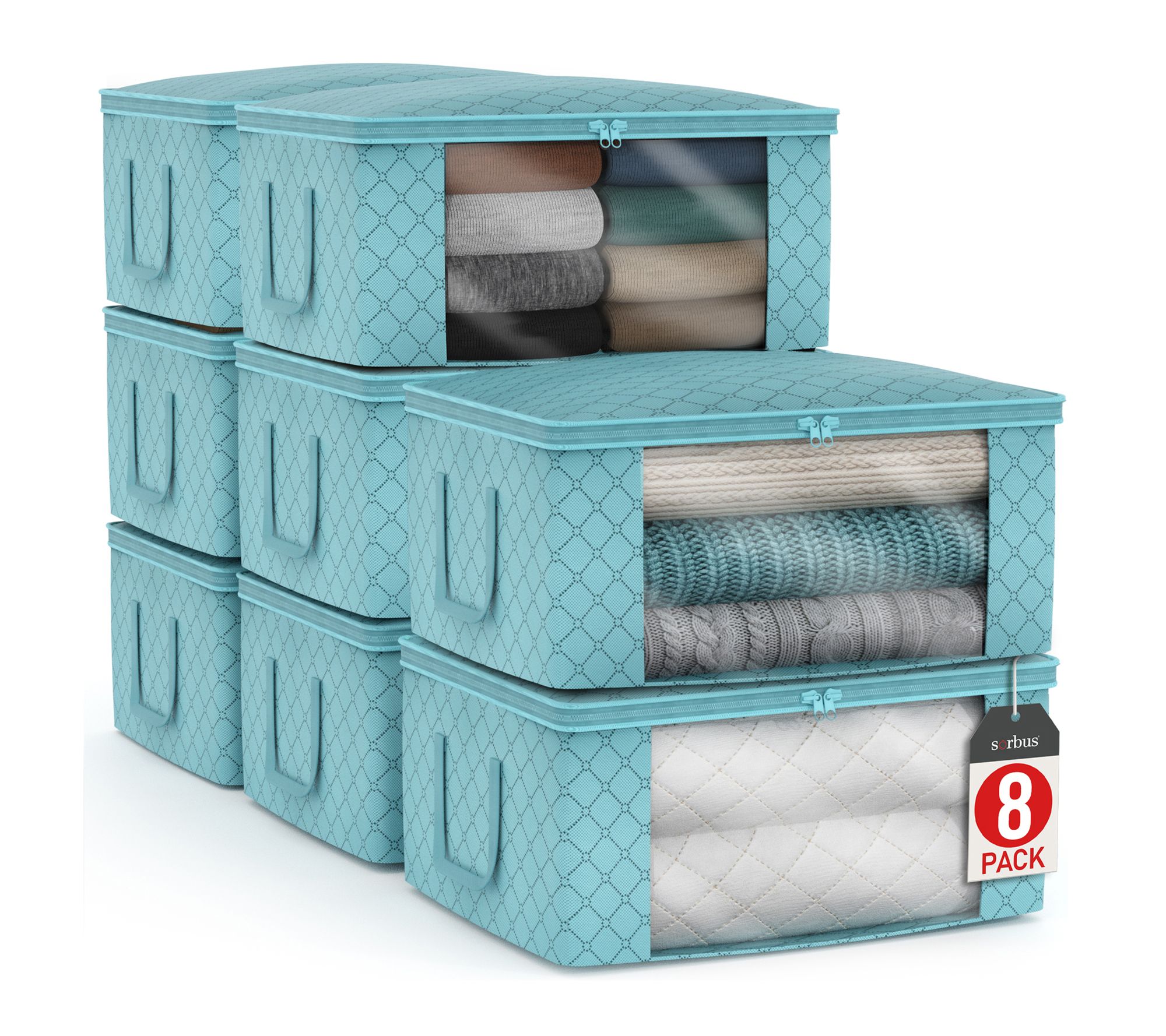 Sorbus Foldable Storage Bags with Window, Lid, Handles - 8 PK