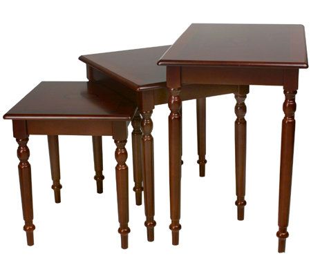 Set of 3 Cherry Finish Inlay Top Nesting Tables - QVC.com