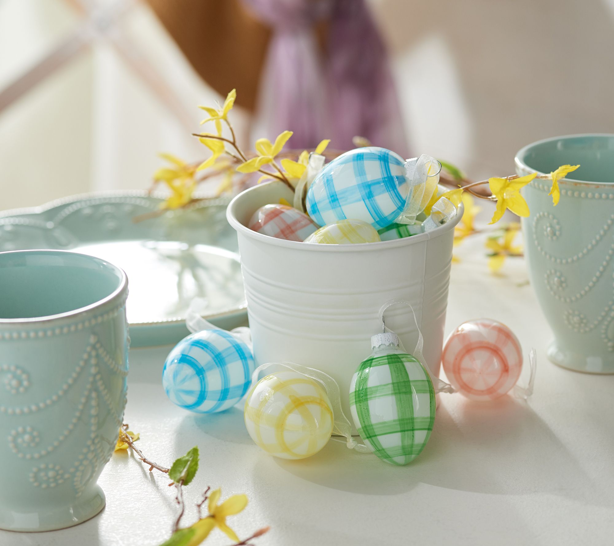 "As Is" Set of 12 Plaid Glass Easter Egg Ornaments by Valerie