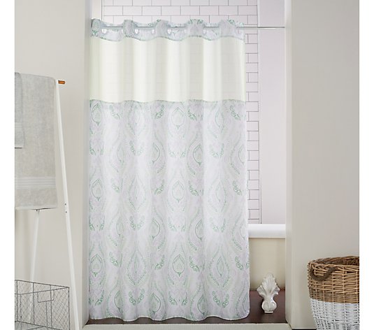 Hookless French Damask Shower Curtain, Dark Blue Shower Curtain Liner