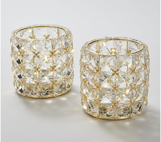 Set of 2 Illuminated Faceted Glass Votives by Valerie