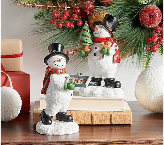 2-Piece Snowman Figures w/ Gingerbread Cookies by Valerie