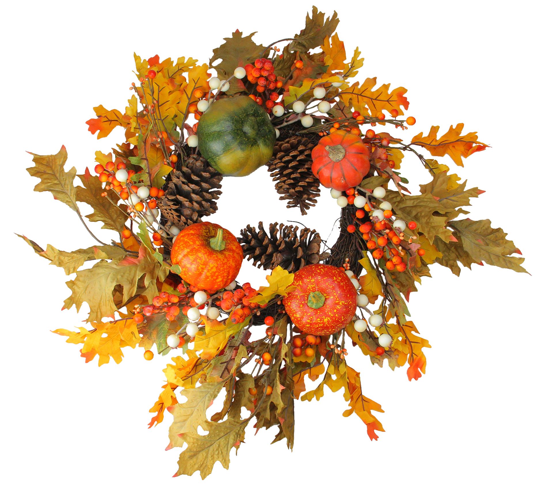 Northlight Fall Pine Cones and Pumpkins Thanksgiving Wreath