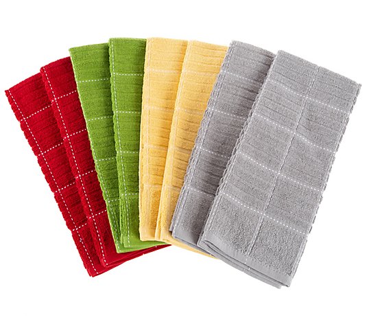 Lavish Home Set of 8 Checked Weave Cotton Kitchen Towels