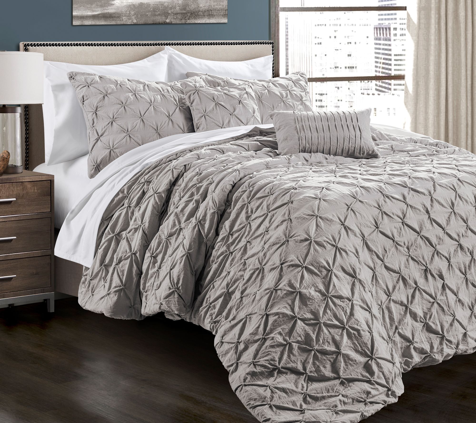 Ravello Pintuck 5-Piece King Comforter Set by Lush Decor