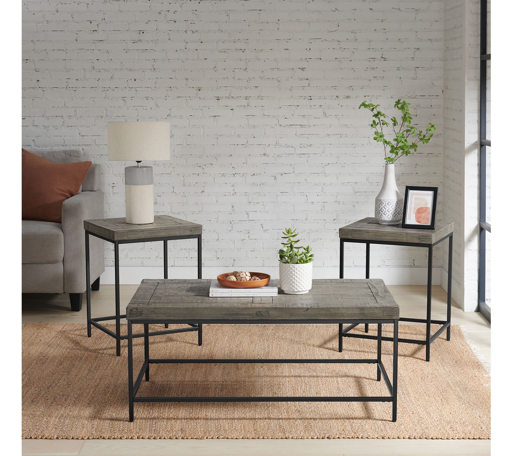 Lavish Home 3-Piece Industrial Coffee Table and2 Side Table