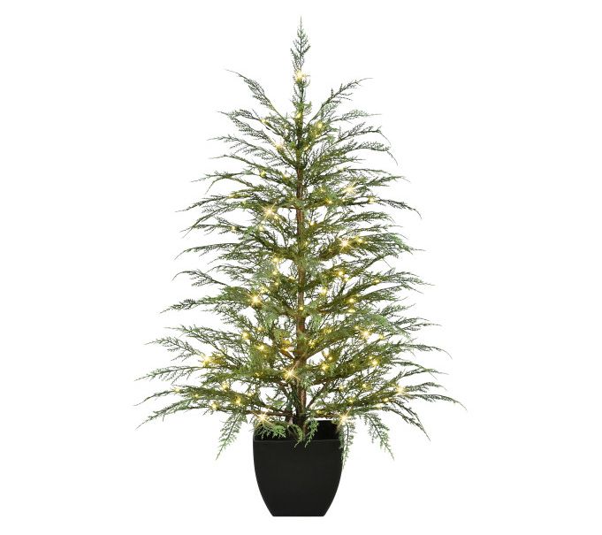 Puleo 4ft Pre-Lit Potted Mountain Cedar Faux Christmas Tree