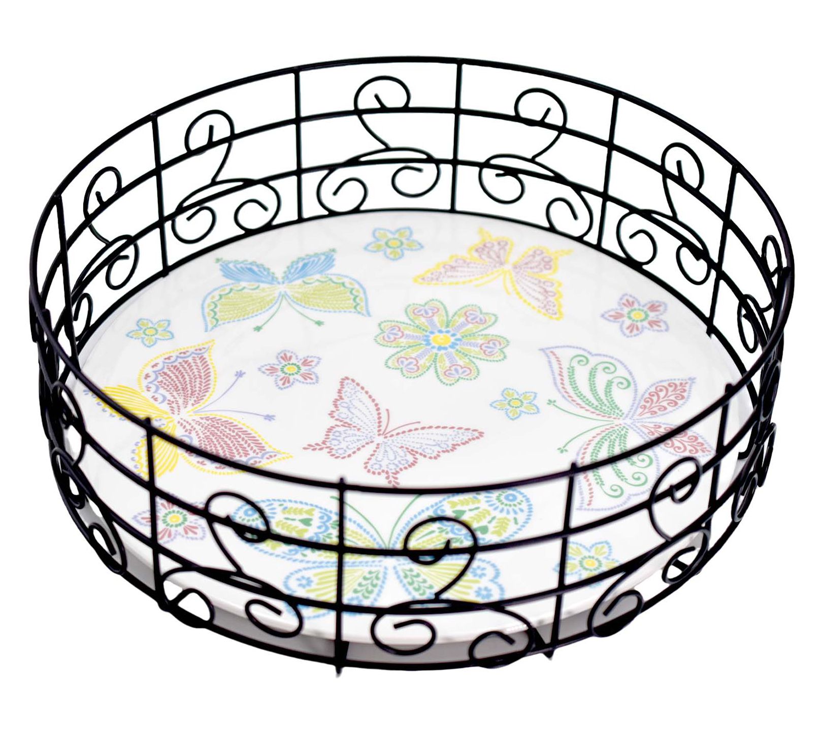 Temp-tations 12" Round Metal Basket with Stoneware Insert