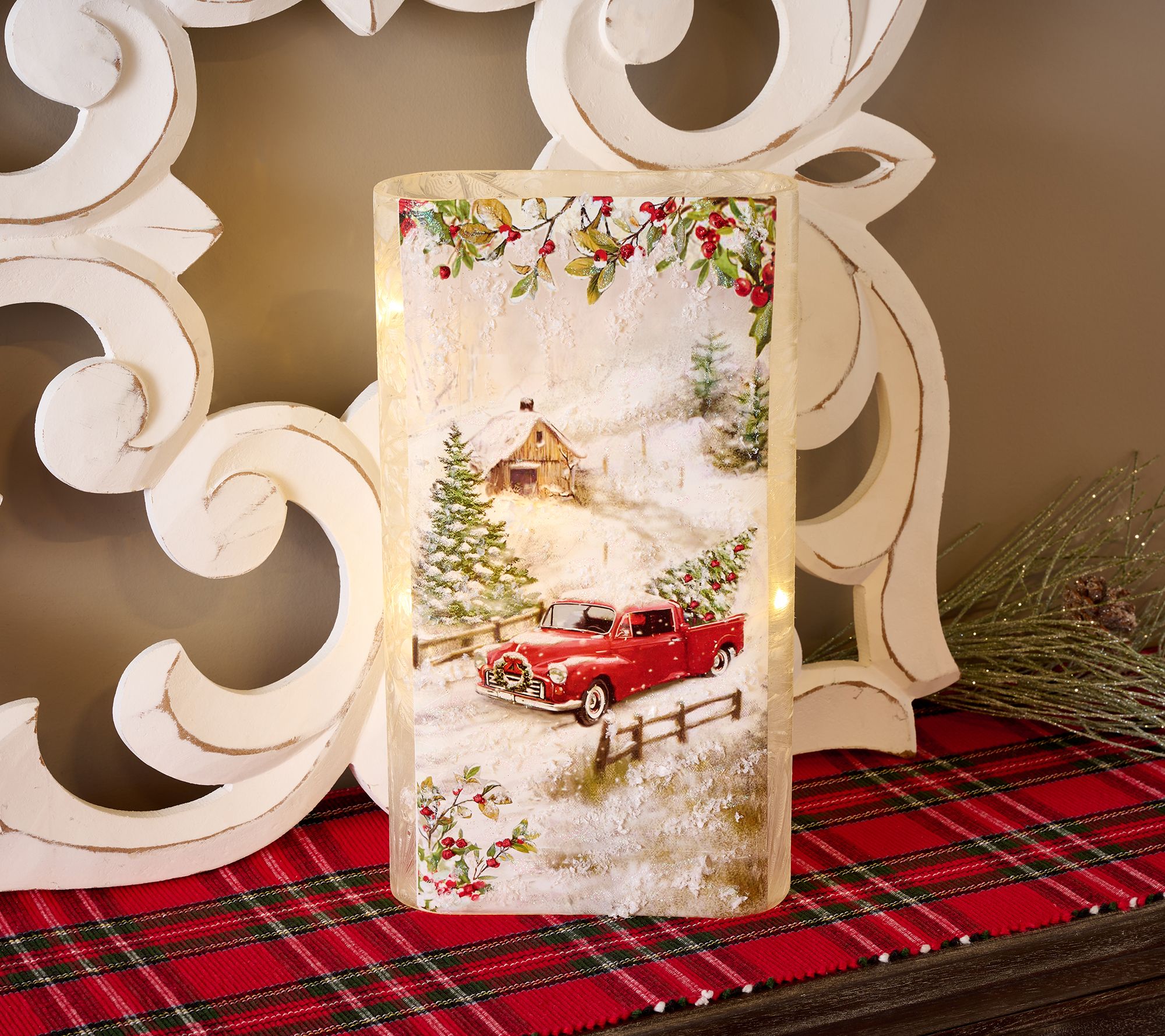 "As Is" 12" Illuminated Slim Glass Accent w/ Scene by Valerie