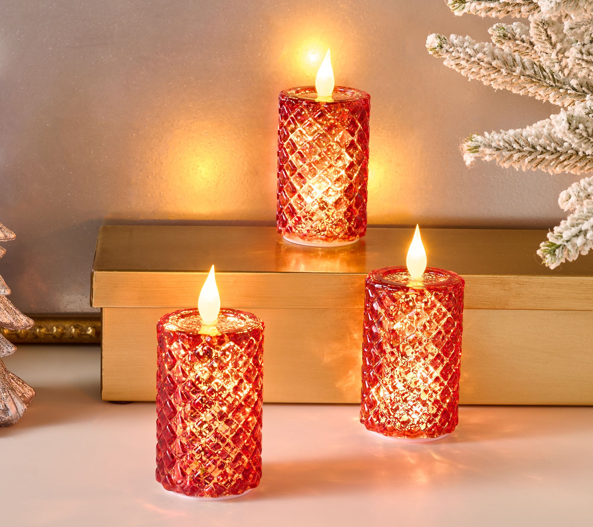 "As Is" Set/3 Twinkling Mercury Glass Quilted Candles by Valerie