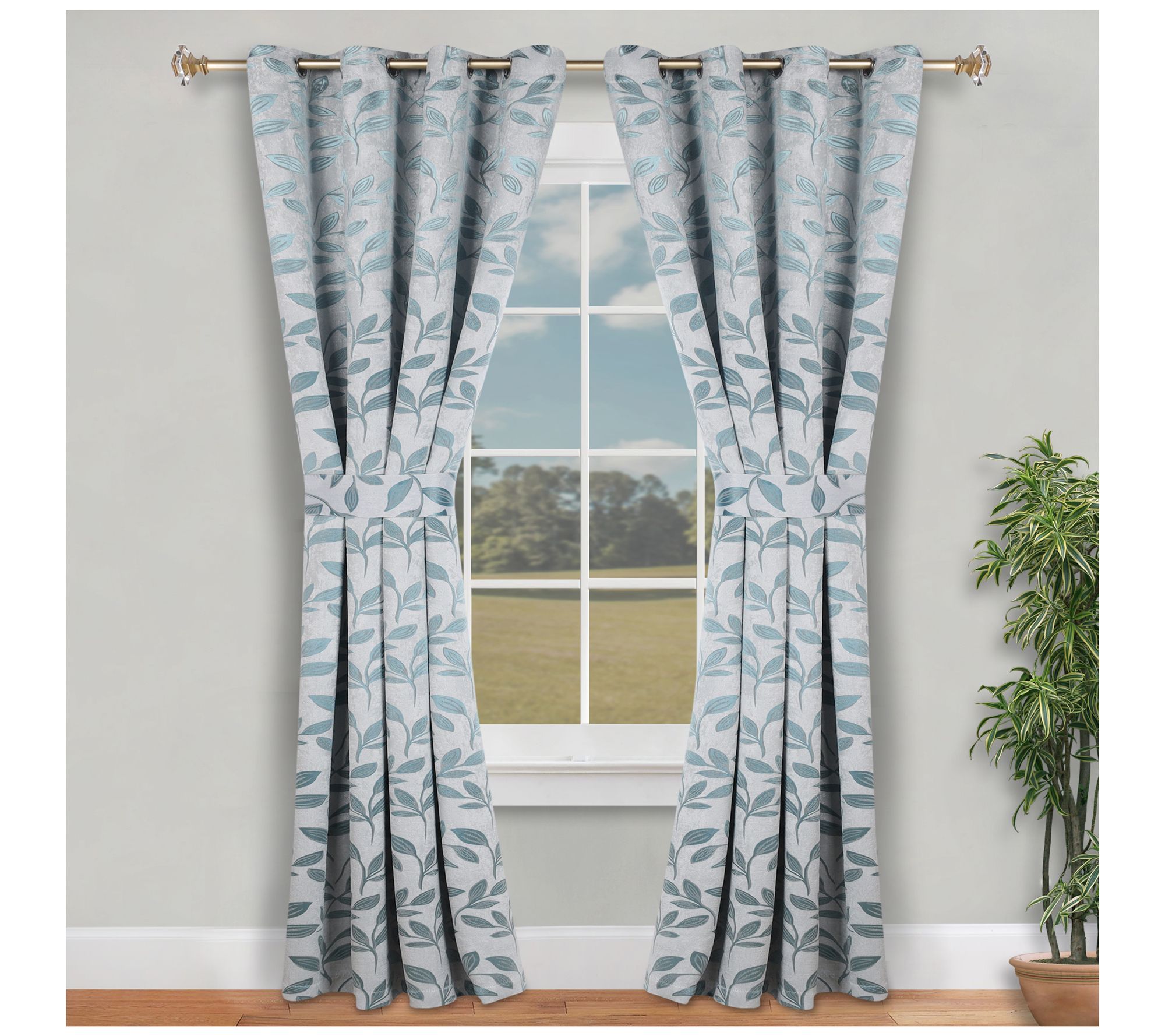 Superior Leaves Room Darkening Curtains Set, 46x84