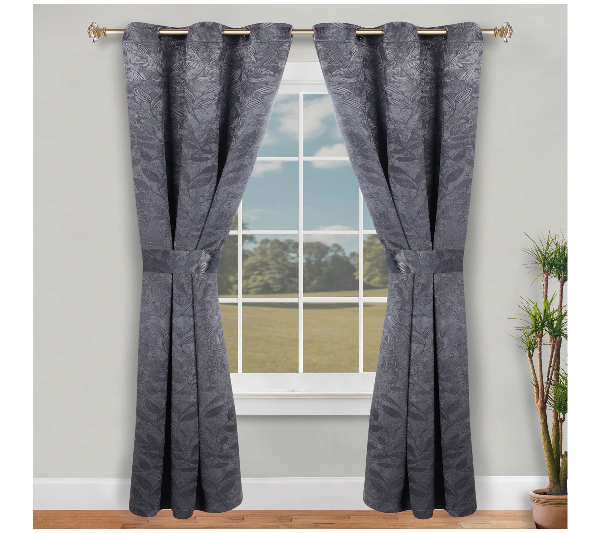 Superior Leaves Room Darkening Curtains Set, 46x84