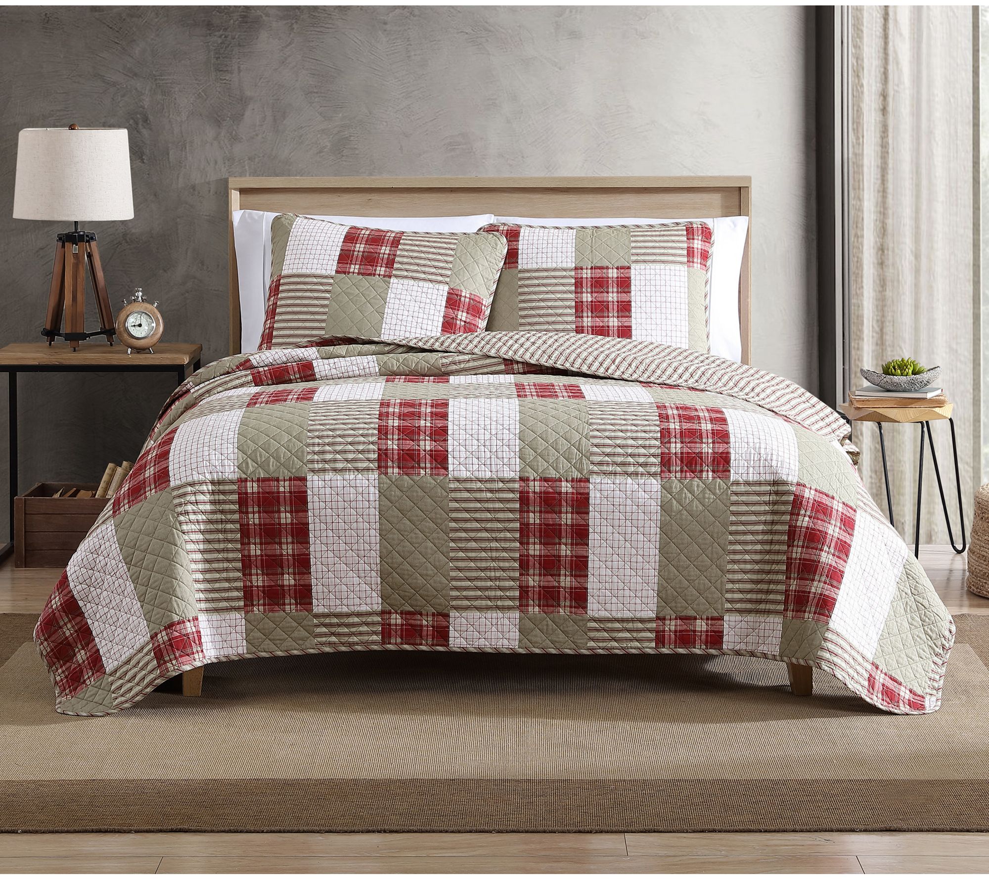 Eddie Bauer Camano Island Plaid Red King Quiltham Set