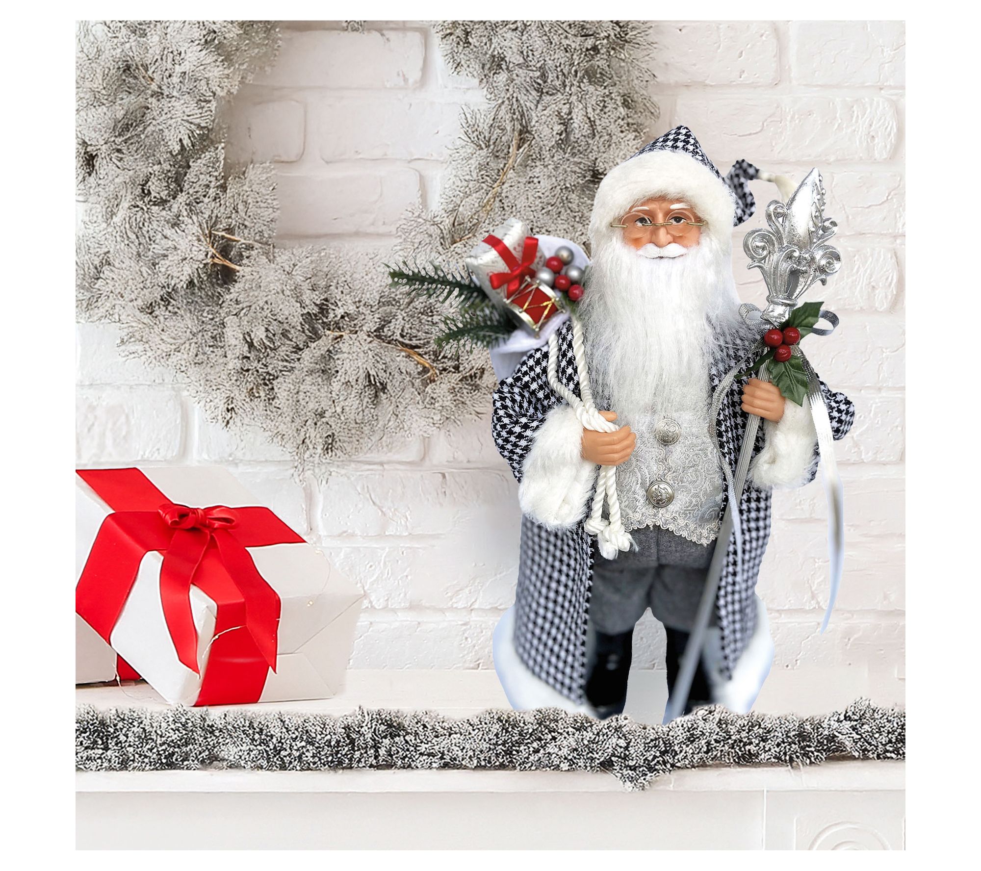 Santa's Workshop 15" Houndstooth and Silver Santa