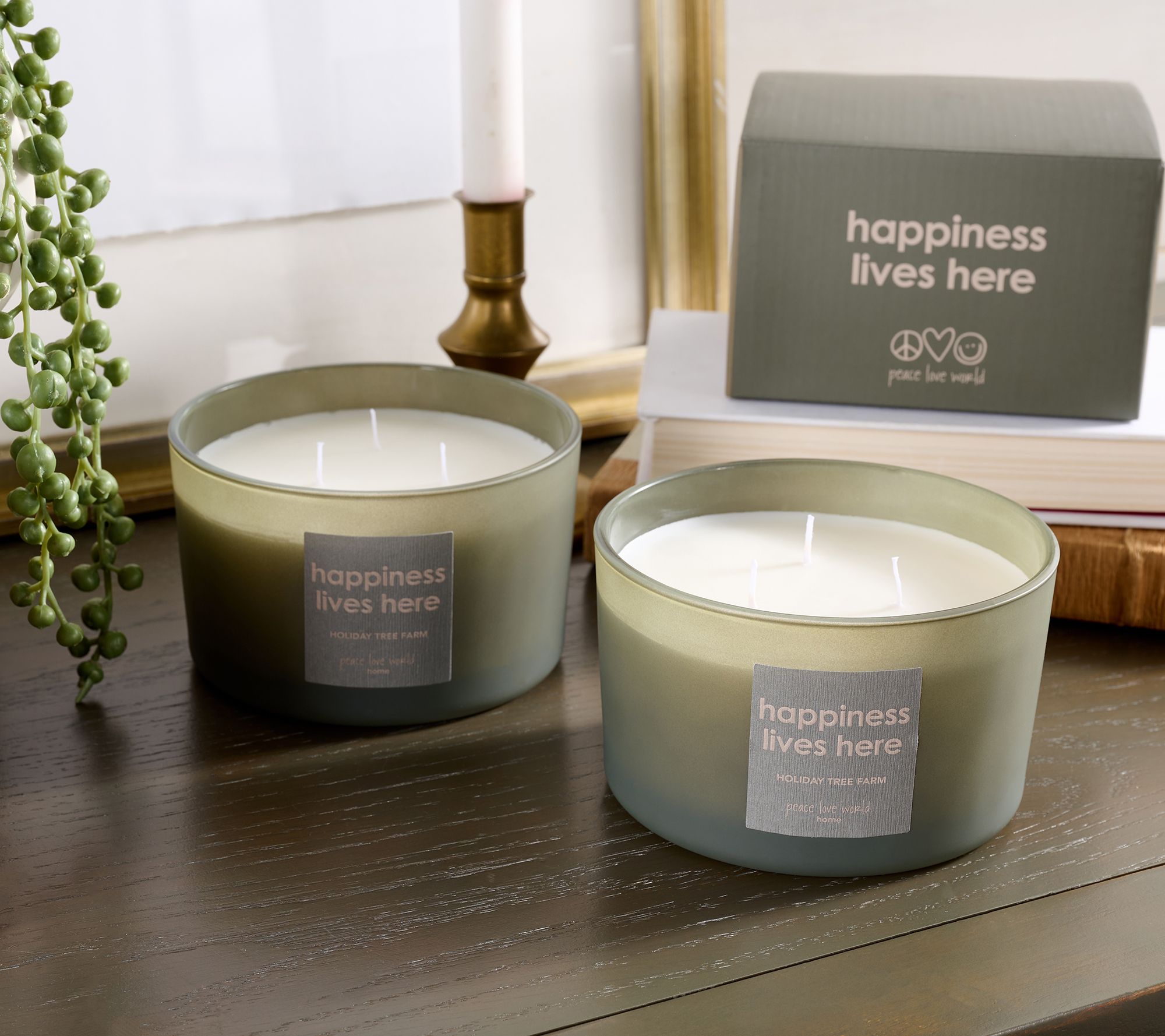 Peace Love World S/2 16oz Matte Glass Candles with Gift Boxes