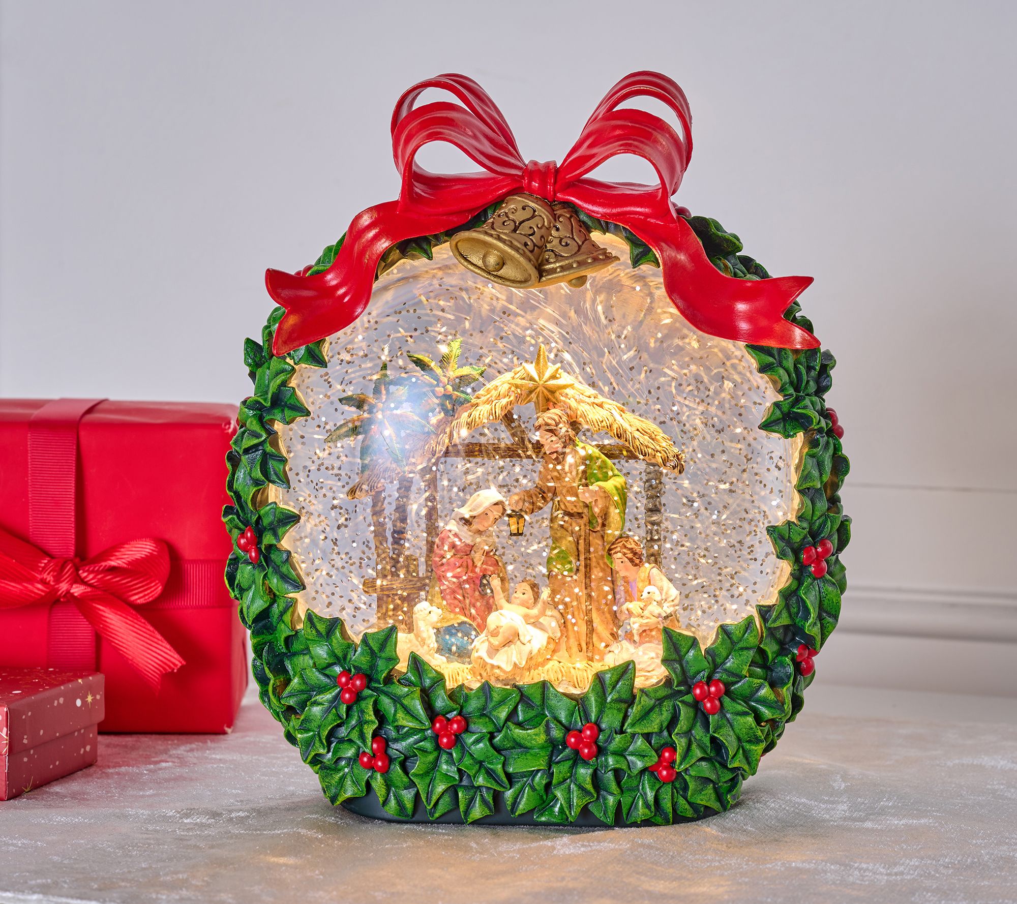 "As Is" 8" Illuminated Glitter Globe Wreath w/ Scene by Valerie