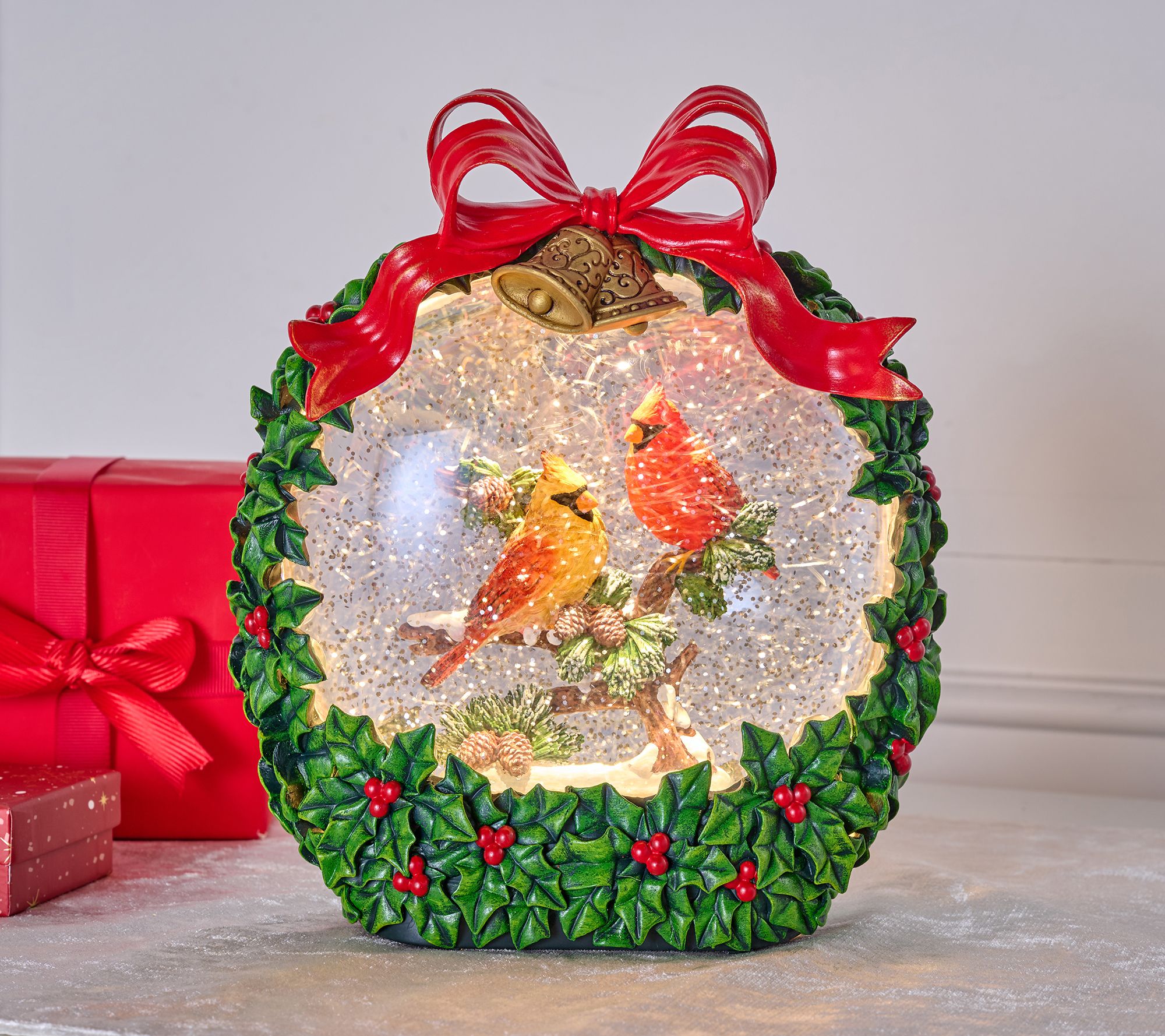 "As Is" 8" Illuminated Glitter Globe Wreath w/ Scene by Valerie