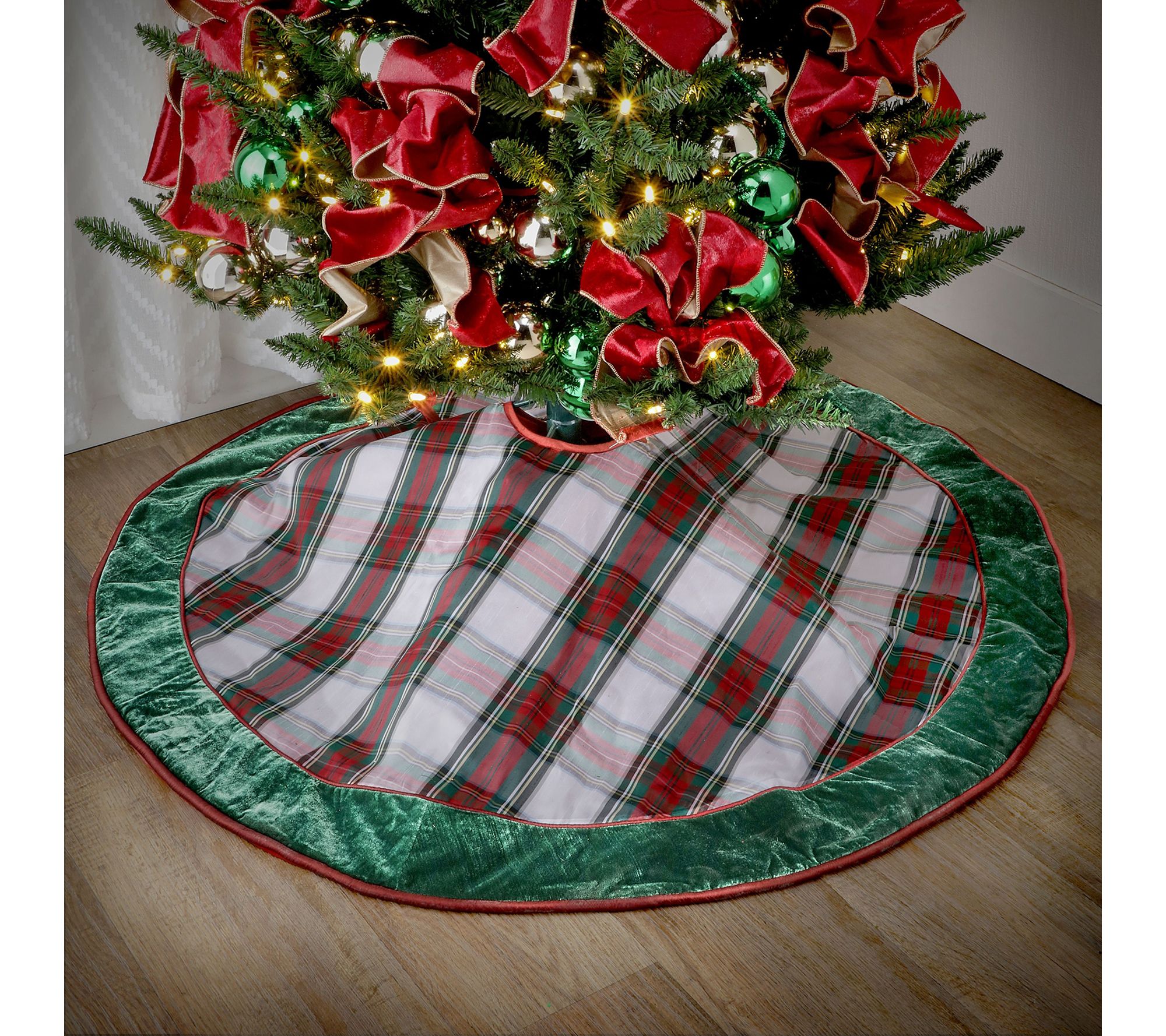 54" Dupion Plaid With Velvet Tree Skirt  by Valerie