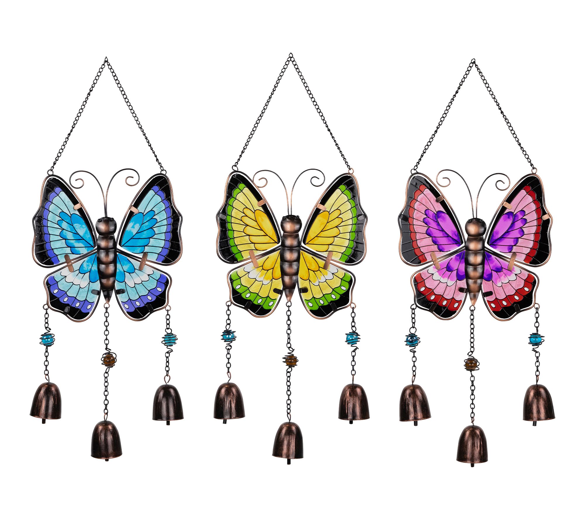 Northlight Metal Butterfly Suncatcher Windchimes Set of 3