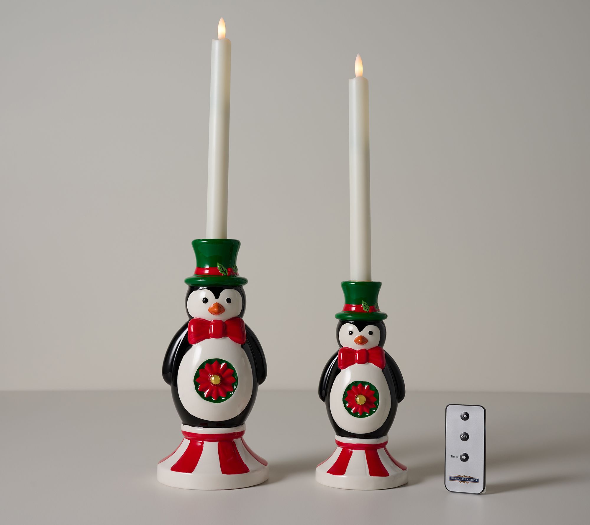 Kringle Express Set of 2 Holiday Taper Holders with Tapers