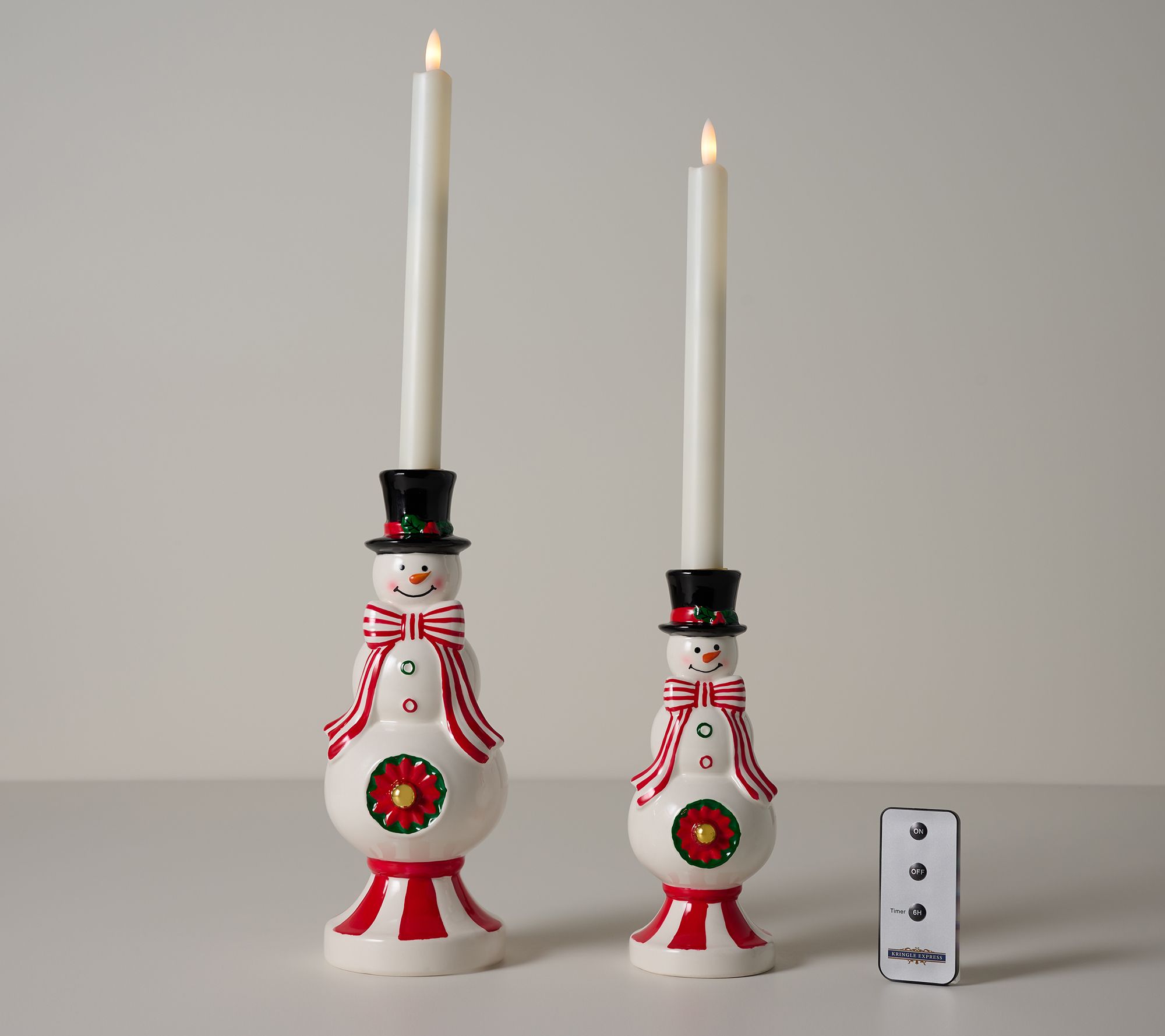 Kringle Express Set of 2 Holiday Taper Holders with Tapers