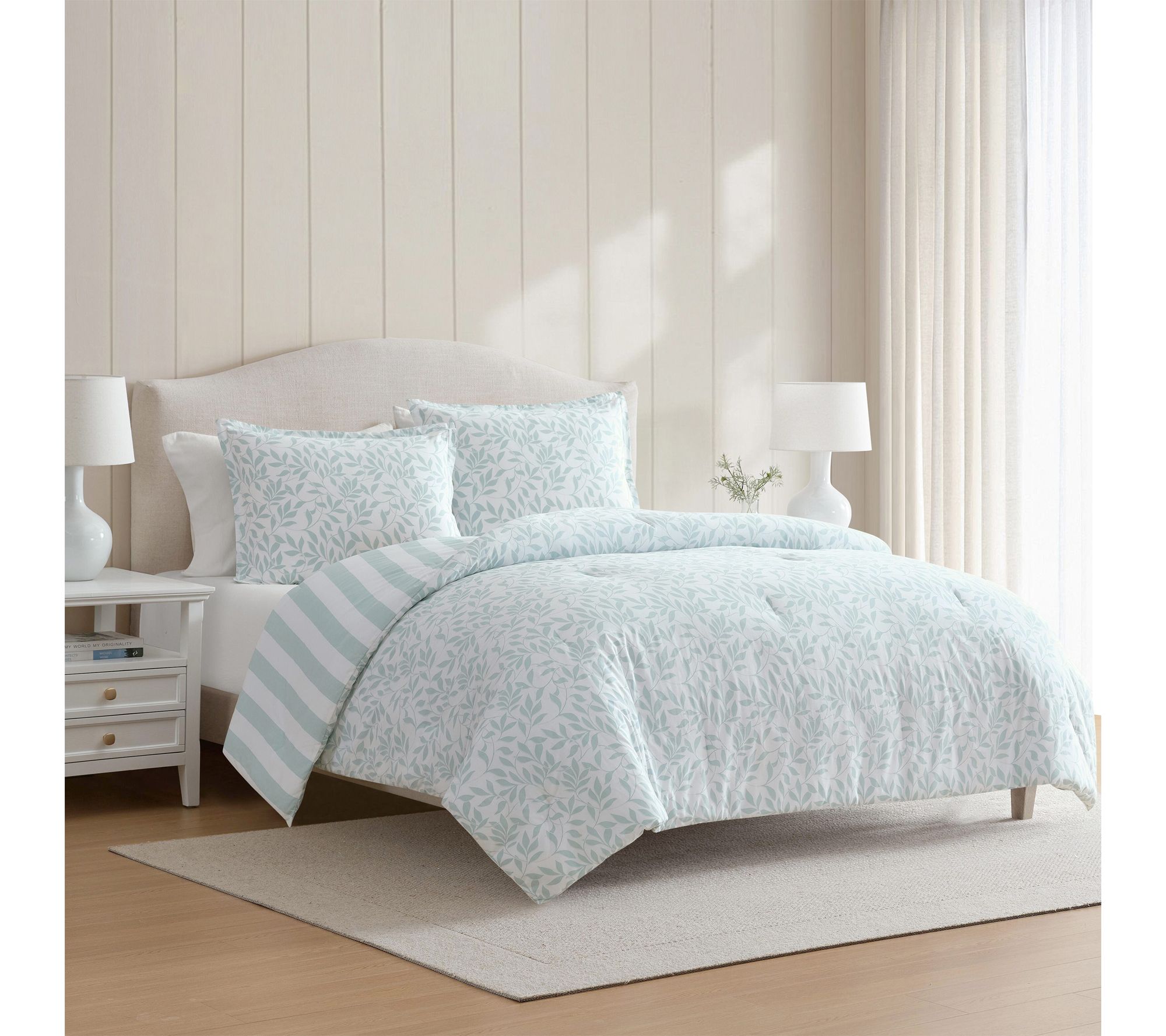  Martha Stewart Copper Vines Blue Cotton Queen Comforter Set