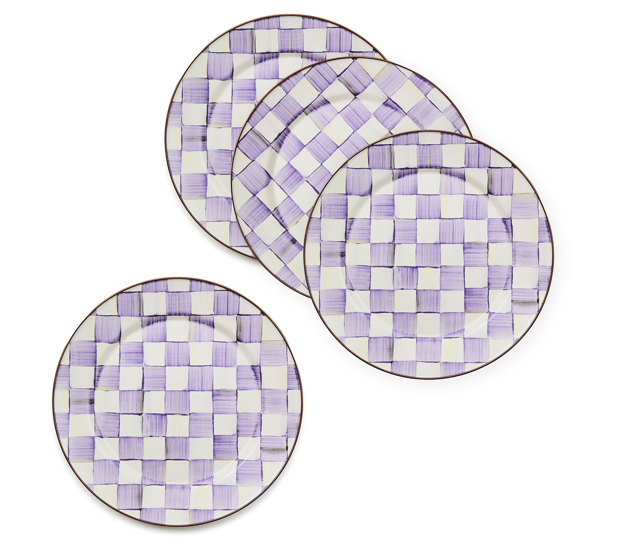 "As Is" MacKenzie - Childs S/4 Violet Check Salad Plates