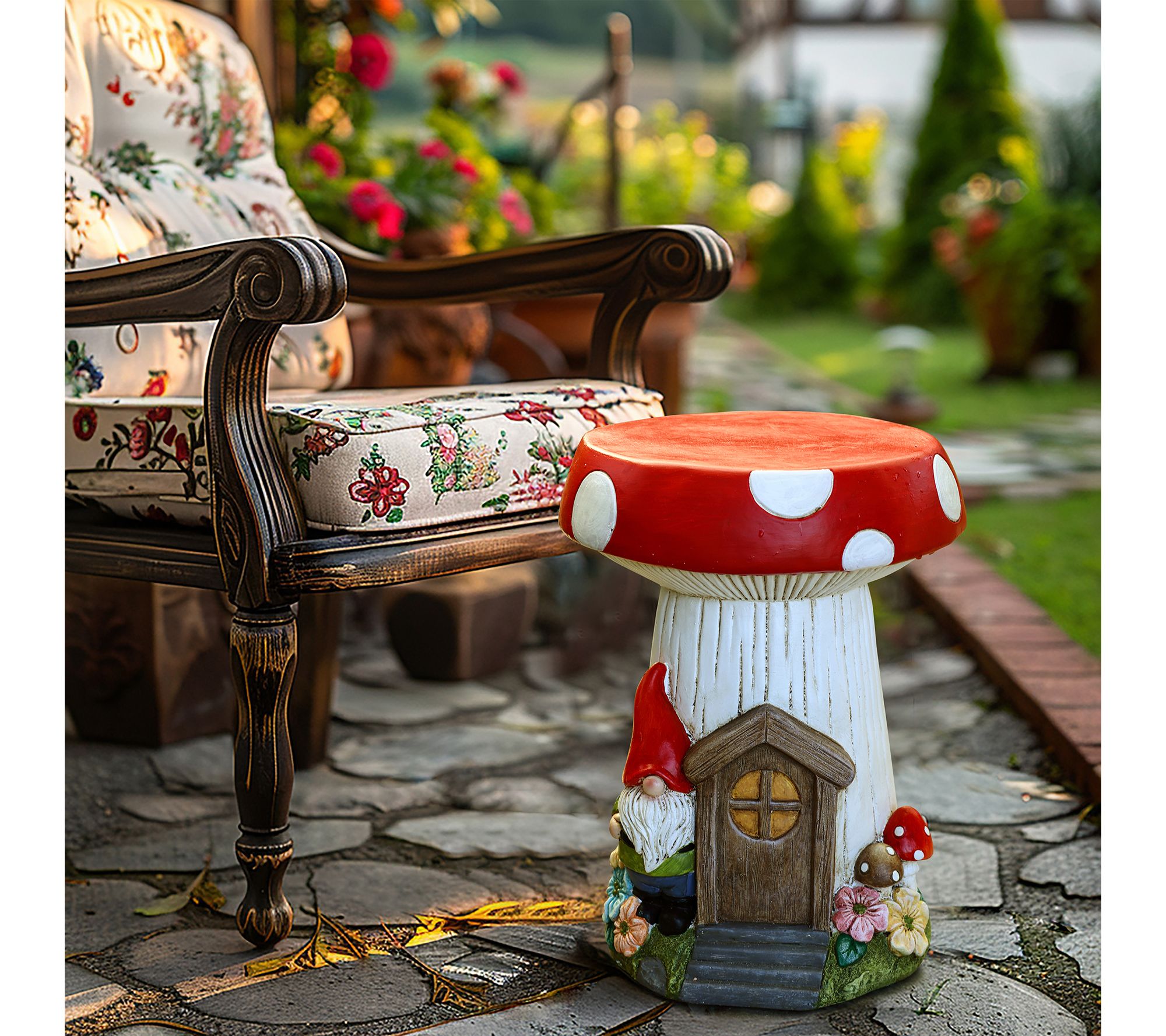  LuxenHome Gnome Mushroom MgO Outdoor SculptureSide Table