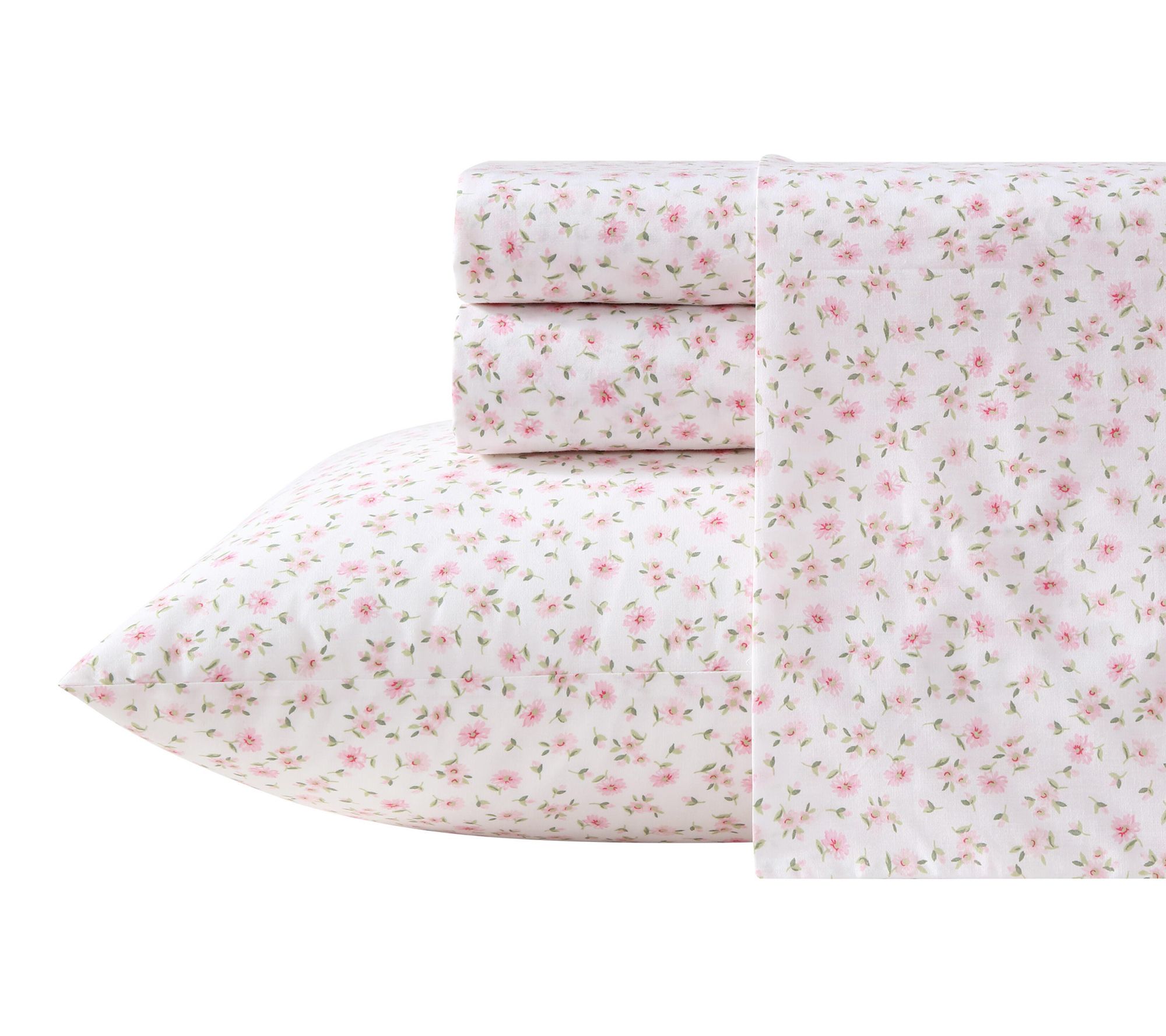 Laura Ashley Little Ditsy Pink/Green Cotton Full Sheet Set