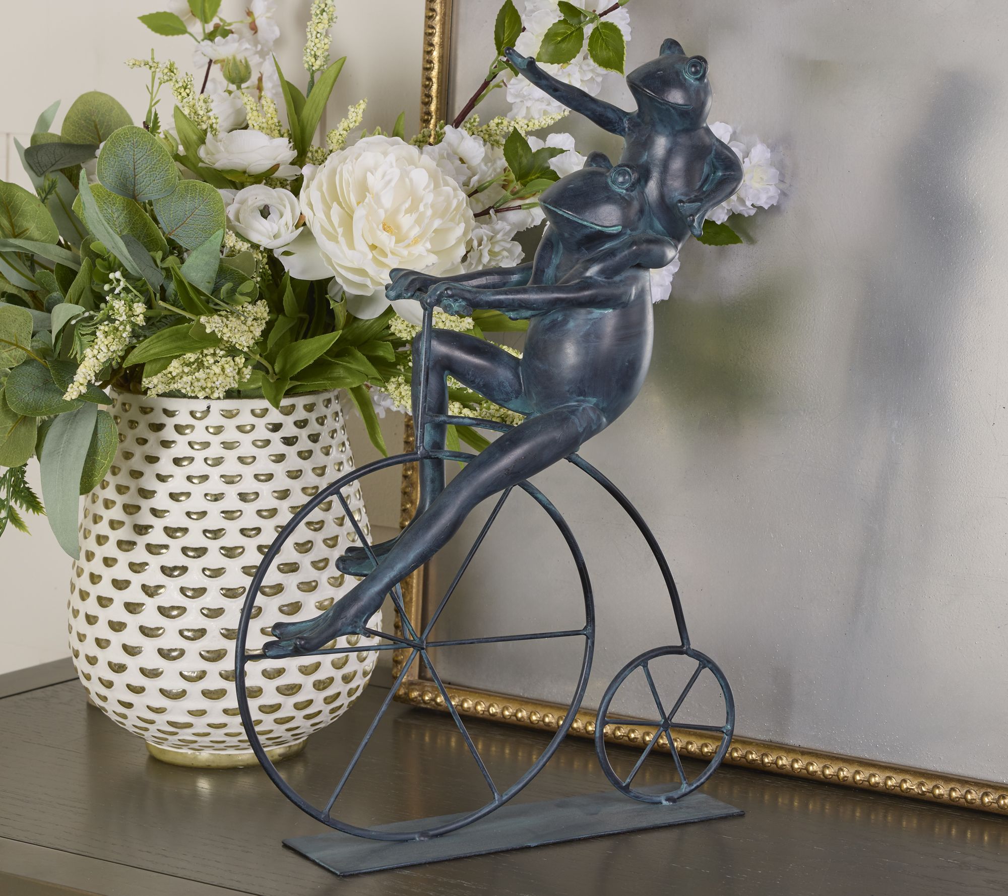 "As Is" 18.5" Indoor/Outdoor Frogs Riding Bicycle by Valerie