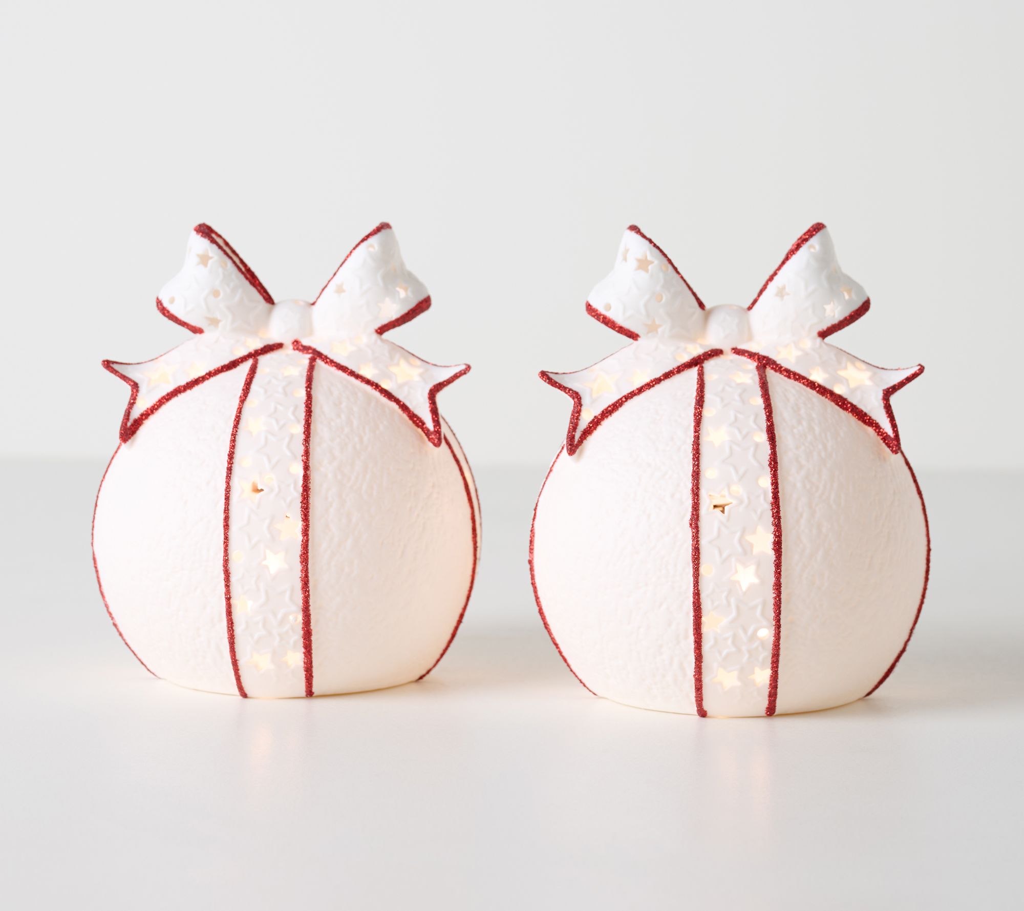 "As Is" Set/2 6" Porcelain Illuminated Bow Spheres by Kim Gravel