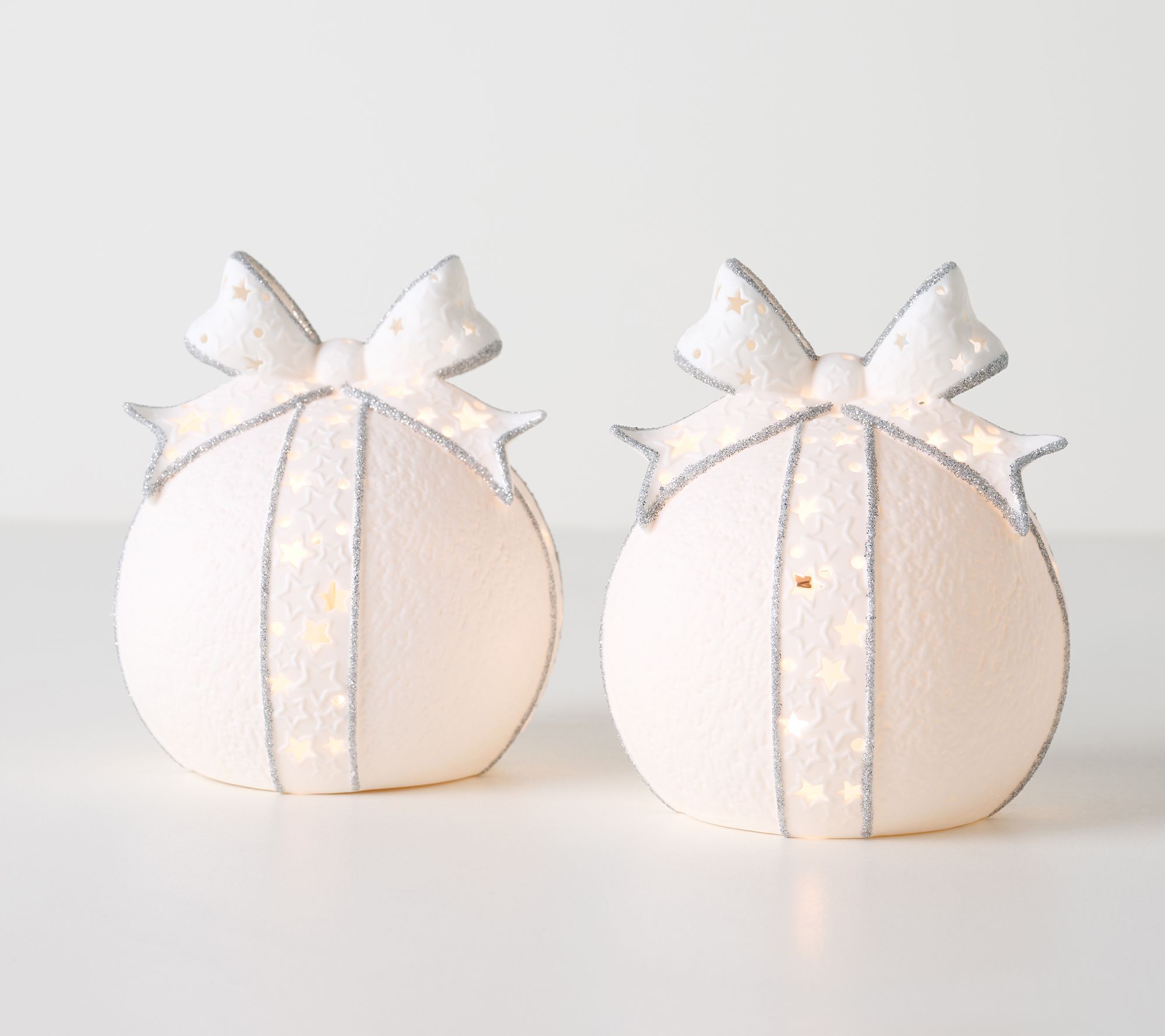 "As Is" Set/2 6" Porcelain Illuminated Bow Spheres by Kim Gravel