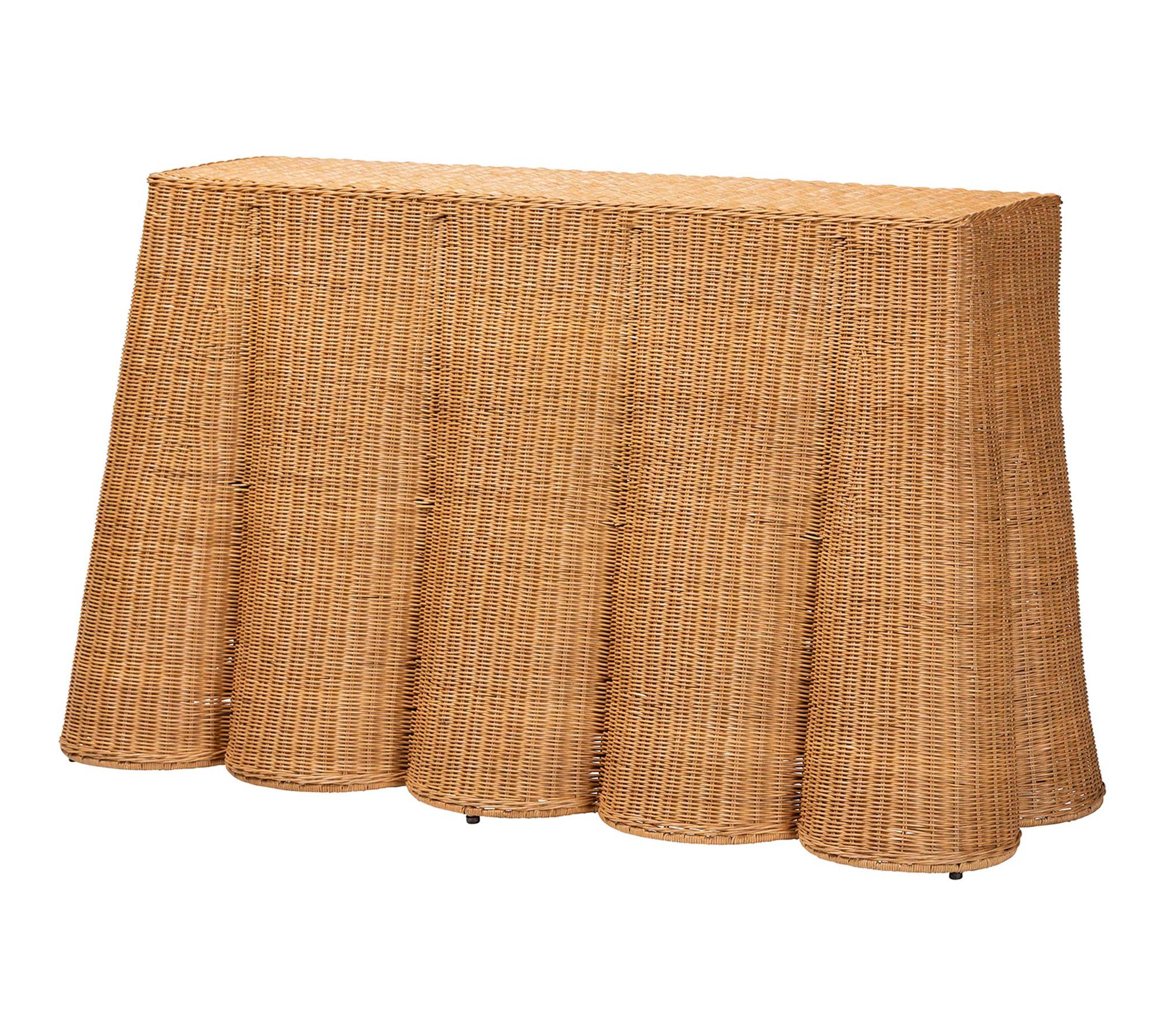 bali & pari Palm Honey Scallop Rattan Console Table