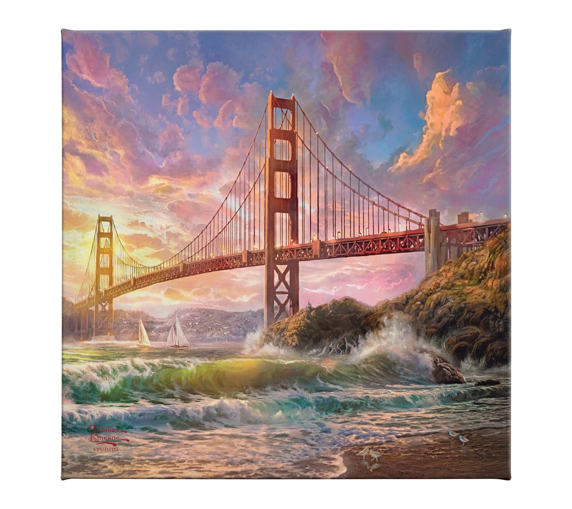 Thomas Kinkade Sunset on Golden Gate Bridge 14x14 Gallery Wrap